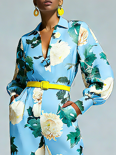 Urban Floral Printing Shawl Collar Blouse, Blue, Blouses and Shirts
Urban Floral Printing Shawl Collar Blouse, Blue, Blouses and Shirts