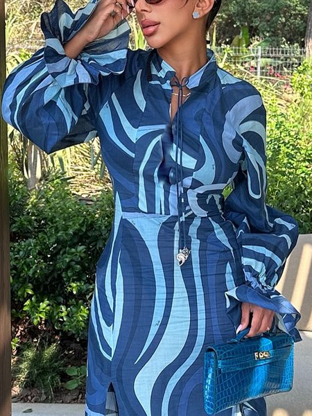 Vacation Random Print Printing Stand Collar Bell Sleeve Shirt, Blue, Blouses and Shirts
Vacation Random Print Printing Stand Collar Bell Sleeve Shirt, Blue, Blouses and Shirts