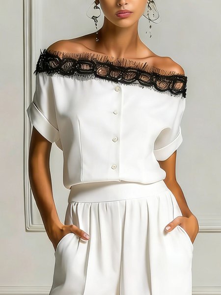 Urban Plain Lace Edge Off The Shoulder Blouse, White, Blouses and Shirts
Urban Plain Lace Edge Off The Shoulder Blouse, White, Blouses and Shirts