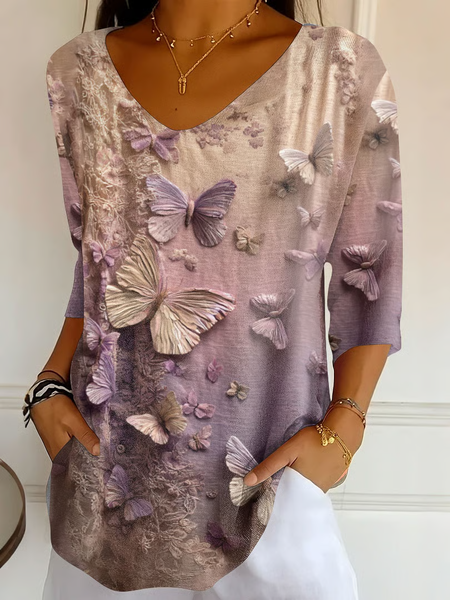 Women Butterfly Three Quarter Sleeve Tee T-shirt V Neck Printing Casual Graphic Tee Spring/Fall Top, Purple, T-Shirts
Women Butterfly Three Quarter Sleeve Tee T-shirt V Neck Printing Casual Graphic Tee Spring/Fall Top, Purple, T-Shirts