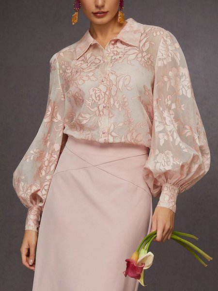 Elegant Jacquard Lantern Sleeve Button-Down Shirt, Pink, Blouses and Shirts
Elegant Jacquard Lantern Sleeve Button-Down Shirt, Pink, Blouses and Shirts