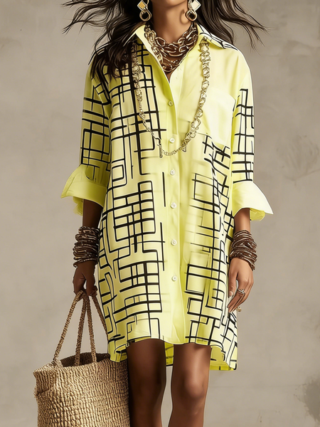 Casual Geometric Shirt Collar Mini Dress, As picture, Mini Dresses
Casual Geometric Shirt Collar Mini Dress, As picture, Mini Dresses