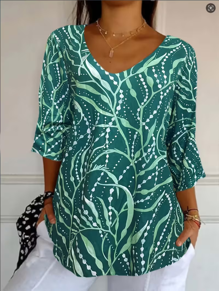 Women Abstract Three Quarter Sleeve Tee T-shirt V Neck Printing Casual Graphic Tee Spring/Fall Top, Green, T-Shirts
Women Abstract Three Quarter Sleeve Tee T-shirt V Neck Printing Casual Graphic Tee Spring/Fall Top, Green, T-Shirts