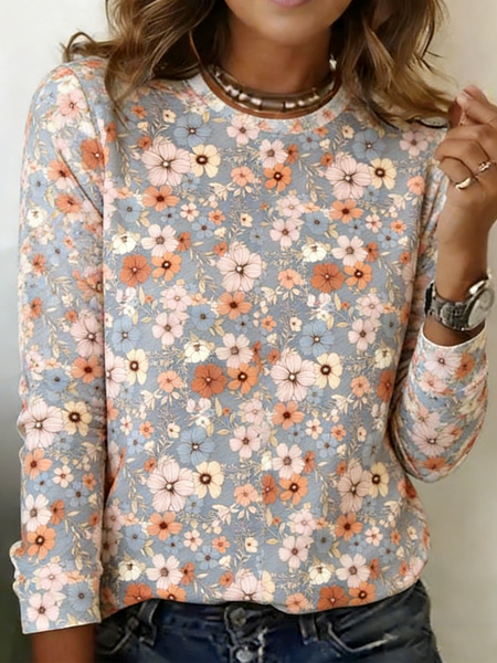 Vintage Floral Crew Neck Long Sleeve T-shirt, As picture, T-shirts
Vintage Floral Crew Neck Long Sleeve T-shirt, As picture, T-shirts