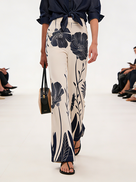 Casual Floral Printing Straight Pants, Blue, Pants
Casual Floral Printing Straight Pants, Blue, Pants