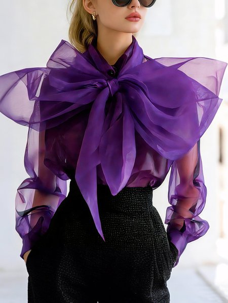 Plus Size Elegant Plain Bow Blouse, Purple, Plus Tops
Plus Size Elegant Plain Bow Blouse, Purple, Plus Tops