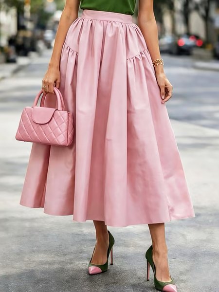 Elegant Plain Umbrella Midi Skirt, Pink, Skirts
Elegant Plain Umbrella Midi Skirt, Pink, Skirts