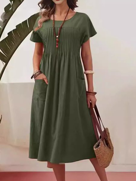 Casual Plain Gathered Crew Neck Midi Dress, Army green, Maxi Dresses
Casual Plain Gathered Crew Neck Midi Dress, Army green, Maxi Dresses