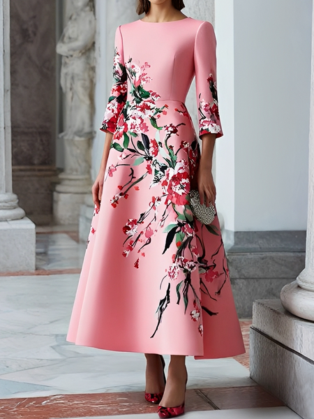 Elegant Floral Crew Neck Maxi Dress, As picture, Cocktail Dresses
Elegant Floral Crew Neck Maxi Dress, As picture, Cocktail Dresses