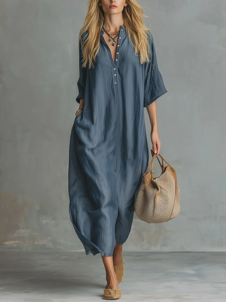 Faux Denim Casual Plain Buttoned V Neck MidiDress, Blue, Midi Dresses
Faux Denim Casual Plain Buttoned V Neck MidiDress, Blue, Midi Dresses