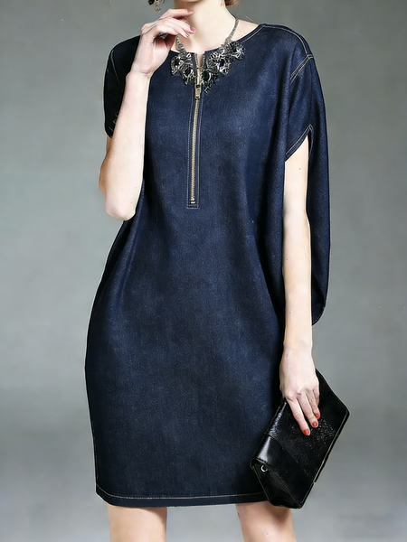 Denim Urban Plain Crew Neck Mini Dress, Denim blue, Mini Dresses
Denim Urban Plain Crew Neck Mini Dress, Denim blue, Mini Dresses