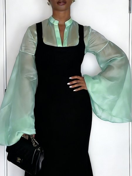 Elegant Plain Stand Collar Balloon Sleeve Shirt, Green, Blouses and Shirts
Elegant Plain Stand Collar Balloon Sleeve Shirt, Green, Blouses and Shirts