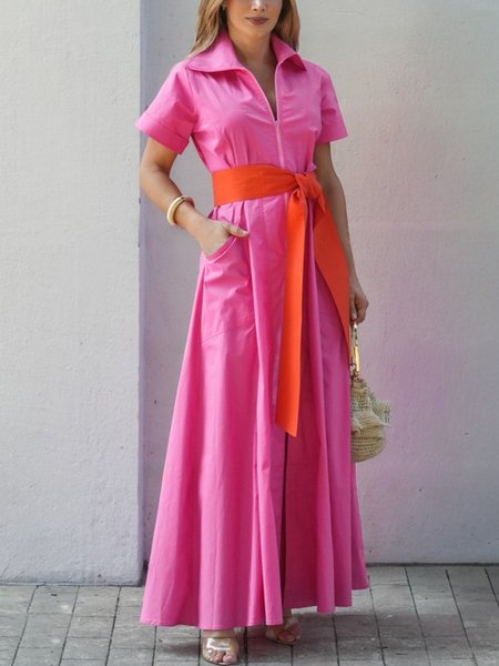 Urban Plain Zipper Shirt Collar Maxi Dress With Belt, Rose red, Maxi Dresses
Urban Plain Zipper Shirt Collar Maxi Dress With Belt, Rose red, Maxi Dresses