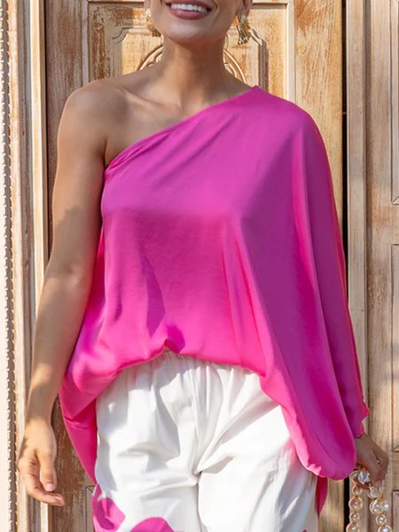 Vacation Plain One Shoulder Blouse, Pink, Blouses and Shirts
Vacation Plain One Shoulder Blouse, Pink, Blouses and Shirts