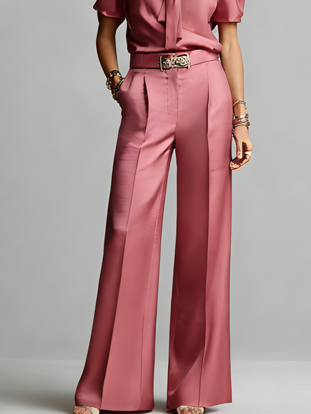 Urban Plain Straight Pants With Belt, Pink, Pants
Urban Plain Straight Pants With Belt, Pink, Pants