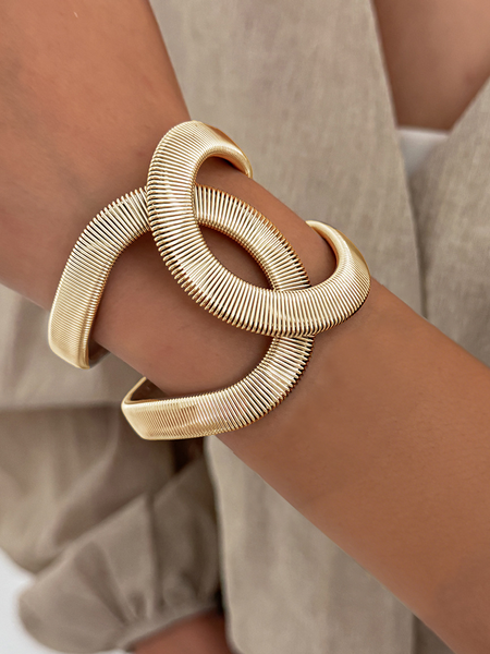 Multi-layered Wound Wire Wide-opening Bracelet With Striped Cross Spring Design, Metallic, Other Accs
Multi-layered Wound Wire Wide-opening Bracelet With Striped Cross Spring Design, Metallic, Other Accs