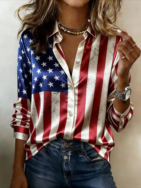 America Flag Print Button Up Shirt For Women, As picture, Shirts
America Flag Print Button Up Shirt For Women, As picture, Shirts