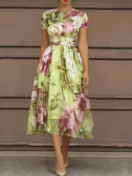 Elegant Floral Crew Neck Midi Dress, As picture, Midi Dresses
Elegant Floral Crew Neck Midi Dress, As picture, Midi Dresses