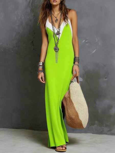 Casual Color Block Split Joint V Neck Maxi Dress, Green, Maxi Dresses
Casual Color Block Split Joint V Neck Maxi Dress, Green, Maxi Dresses