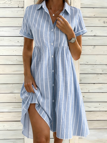 Women Striped Summer Dress Shawl Collar Short Sleeve Shirt Dress A-Line Dress, Blue, Dresses
Women Striped Summer Dress Shawl Collar Short Sleeve Shirt Dress A-Line Dress, Blue, Dresses