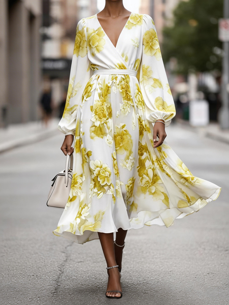 Women Floral Spring/Fall Dress V Neck Long Sleeve A-Line Dress, White, Dresses
Women Floral Spring/Fall Dress V Neck Long Sleeve A-Line Dress, White, Dresses