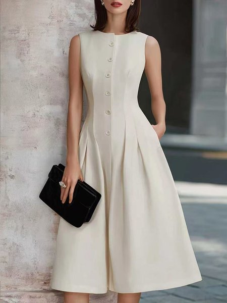 Urban Plain Buttoned Crew Neck Midi Dress, White, Midi Dresses
Urban Plain Buttoned Crew Neck Midi Dress, White, Midi Dresses