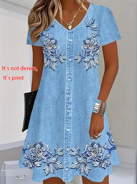 Women Floral Summer Printing Dress V Neck Short Sleeve T-Shirt Dress H-Line Dress, Blue, Dresses
Women Floral Summer Printing Dress V Neck Short Sleeve T-Shirt Dress H-Line Dress, Blue, Dresses