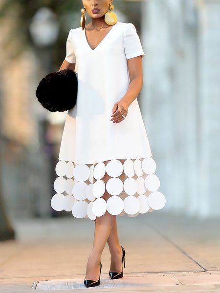 Elegant Plain Loosen V Neck Midi Dress, White, Midi Dresses
Elegant Plain Loosen V Neck Midi Dress, White, Midi Dresses