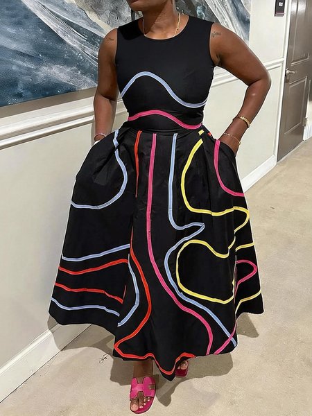 Urban Striped Printing Crew Neck Maxi Dress, Black, Maxi Dresses
Urban Striped Printing Crew Neck Maxi Dress, Black, Maxi Dresses