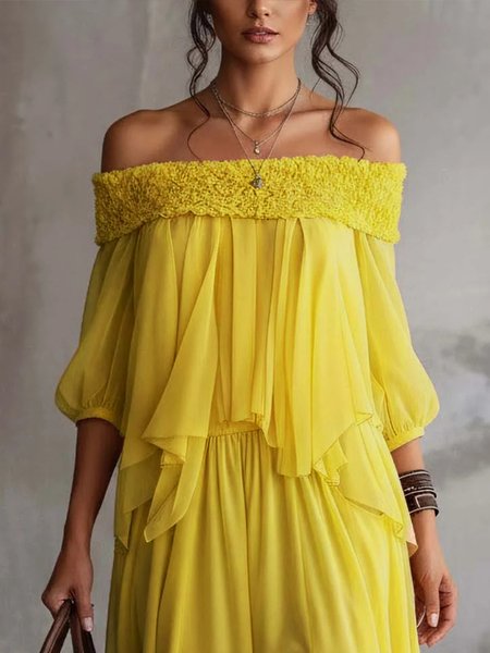 Vacation Plain Off The Shoulder Blouse, Yellow, Blouses and Shirts
Vacation Plain Off The Shoulder Blouse, Yellow, Blouses and Shirts