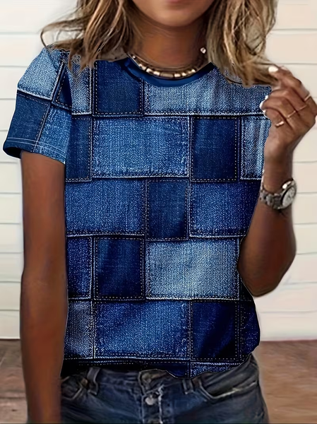 Casual Abstract Crew Neck Short Sleeve T-shirt, Blue, T-shirts
Casual Abstract Crew Neck Short Sleeve T-shirt, Blue, T-shirts