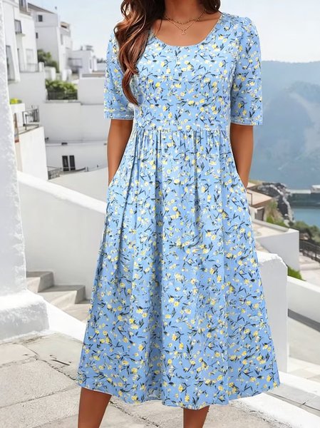 Women Floral Summer Dress Crew Neck Short Sleeve Fit & Flare Dress A-Line Dress, Blue, Dresses
Women Floral Summer Dress Crew Neck Short Sleeve Fit & Flare Dress A-Line Dress, Blue, Dresses