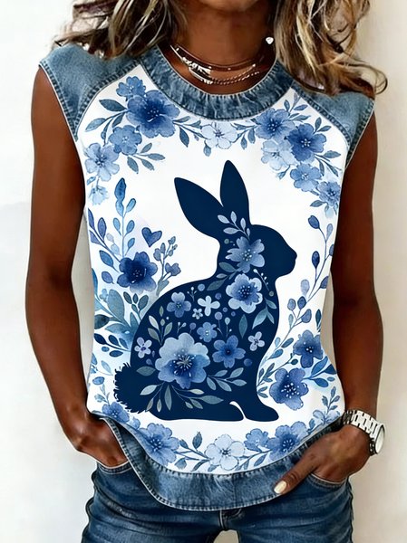 Vintage Floral Crew Neck Sleeveless T-shirt, Blue, Tanks & Camis
Vintage Floral Crew Neck Sleeveless T-shirt, Blue, Tanks & Camis