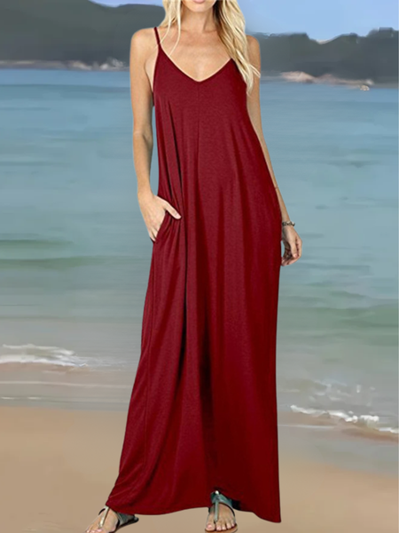 Women Plain Gallus V Neck Split Joint Dress Daily Casual Maxi Slip Dress A-Line Summer Dress, Wine red, Dresses
Women Plain Gallus V Neck Split Joint Dress Daily Casual Maxi Slip Dress A-Line Summer Dress, Wine red, Dresses