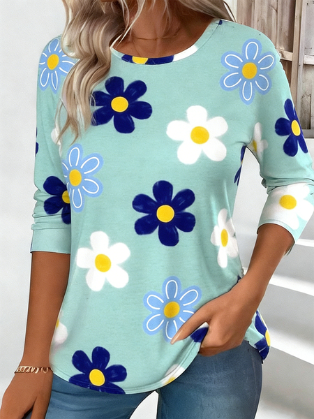 Casual Floral Crew Neck Long Sleeve T-shirt, As picture, T-shirts
Casual Floral Crew Neck Long Sleeve T-shirt, As picture, T-shirts