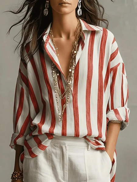 Women Striped Shirt Collar Long Sleeve Shirt Buckle Regular Sleeve Casual Daily Spring/Fall Top, Red, Shirts
Women Striped Shirt Collar Long Sleeve Shirt Buckle Regular Sleeve Casual Daily Spring/Fall Top, Red, Shirts