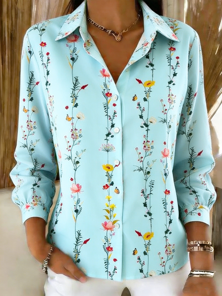Shirt Collar Long Sleeve Floral Regular Loose Shirt For Women, Blue, Shirts
Shirt Collar Long Sleeve Floral Regular Loose Shirt For Women, Blue, Shirts