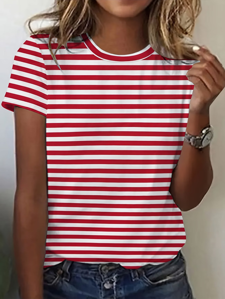 Casual Striped Crew Neck Short Sleeve T-shirt, Red, T-shirts
Casual Striped Crew Neck Short Sleeve T-shirt, Red, T-shirts