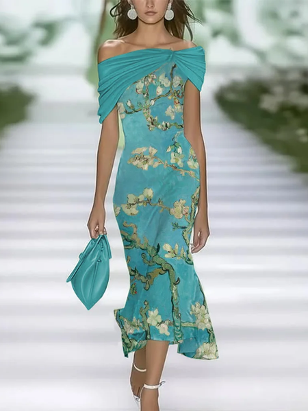 Women Floral Summer Printing Dress Cold Shoulder Cap Sleeve H-Line Dress, Cyan, Dresses
Women Floral Summer Printing Dress Cold Shoulder Cap Sleeve H-Line Dress, Cyan, Dresses