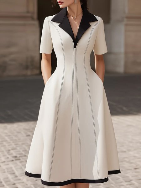 Urban Color Block Lapel Collar Midi Dress, White, Midi Dresses
Urban Color Block Lapel Collar Midi Dress, White, Midi Dresses