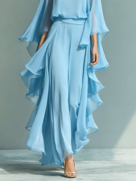 Elegant Plain Peplum Wide Leg Pants, Blue, Pants
Elegant Plain Peplum Wide Leg Pants, Blue, Pants