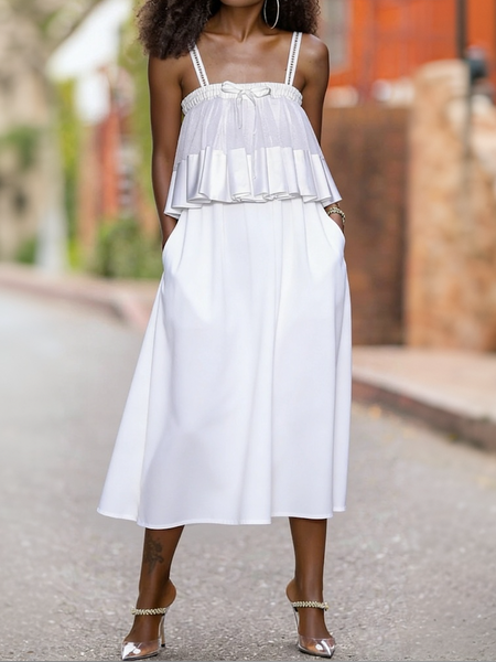 Elegant Plain Spaghetti Midi Dress, White, Midi Dresses
Elegant Plain Spaghetti Midi Dress, White, Midi Dresses