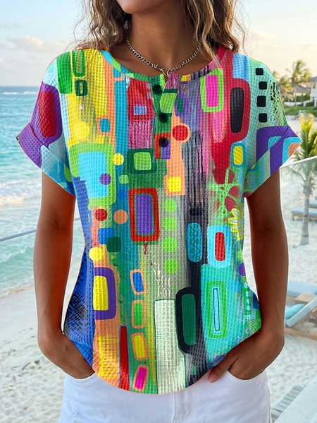 Vintage Geometric Short Sleeve T-shirt, As picture, T-shirts
Vintage Geometric Short Sleeve T-shirt, As picture, T-shirts