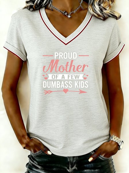 Casual Text Letters V Neck Short Sleeve T-shirt, Light gray, T-shirts
Casual Text Letters V Neck Short Sleeve T-shirt, Light gray, T-shirts