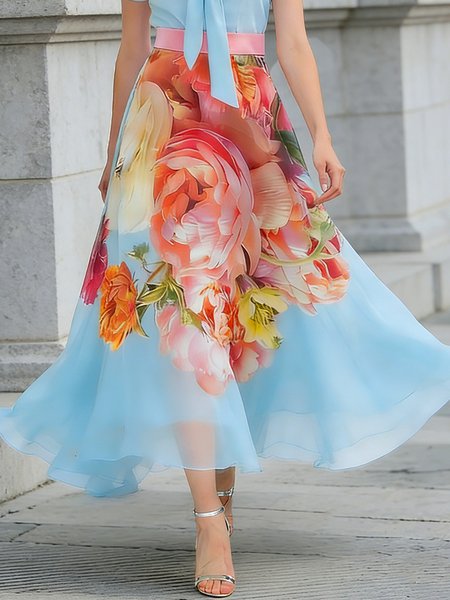 Elegant Printing Floral Maxi Skirt, Blue, Skirts
Elegant Printing Floral Maxi Skirt, Blue, Skirts