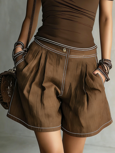 Casual Color Block Straight Pants Shorts, Brown, Shorts
Casual Color Block Straight Pants Shorts, Brown, Shorts