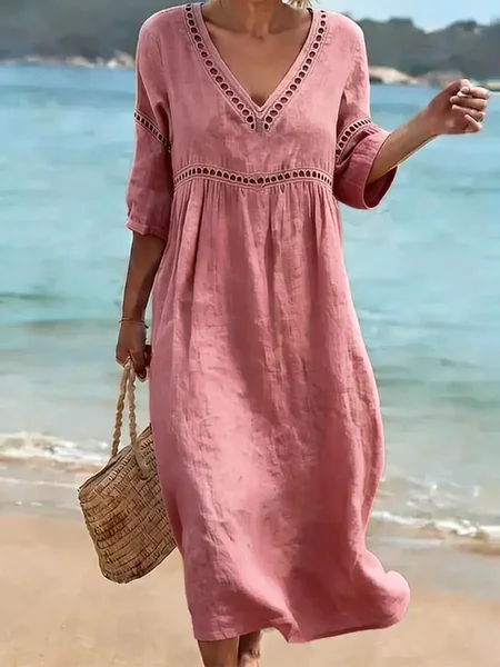 Women Plain Summer Dress V Neck Half Sleeve A-Line Dress, Pink, Dresses
Women Plain Summer Dress V Neck Half Sleeve A-Line Dress, Pink, Dresses