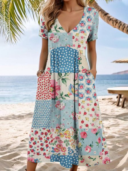 Women Geometric Summer Dress V Neck Short Sleeve A-Line Dress, Pink, Dresses
Women Geometric Summer Dress V Neck Short Sleeve A-Line Dress, Pink, Dresses