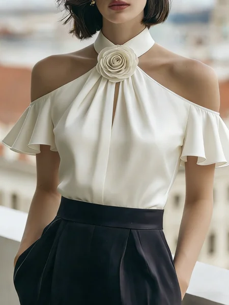 Satin Elegant Plain 3D Floral Halter Blouse, Off white, Blouses and Shirts
Satin Elegant Plain 3D Floral Halter Blouse, Off white, Blouses and Shirts
