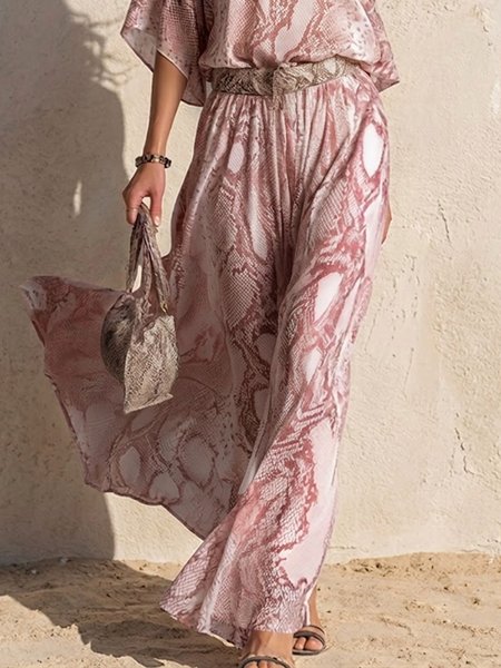 Casual Snakeskin Printing Wide Leg Pants, Pink, Pants
Casual Snakeskin Printing Wide Leg Pants, Pink, Pants